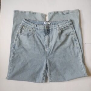 HDLTE Wide Straight Leg Jeans Women's L Light Blue High Waisted Y2K Style